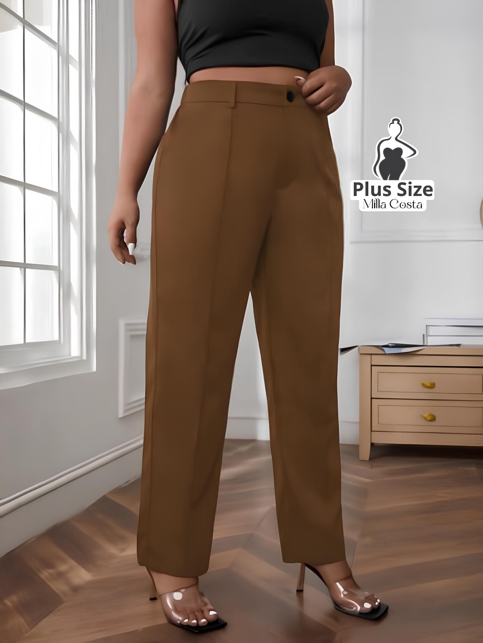 Calça de Alfaiataria Reta Com Cintura Alta Plus Size