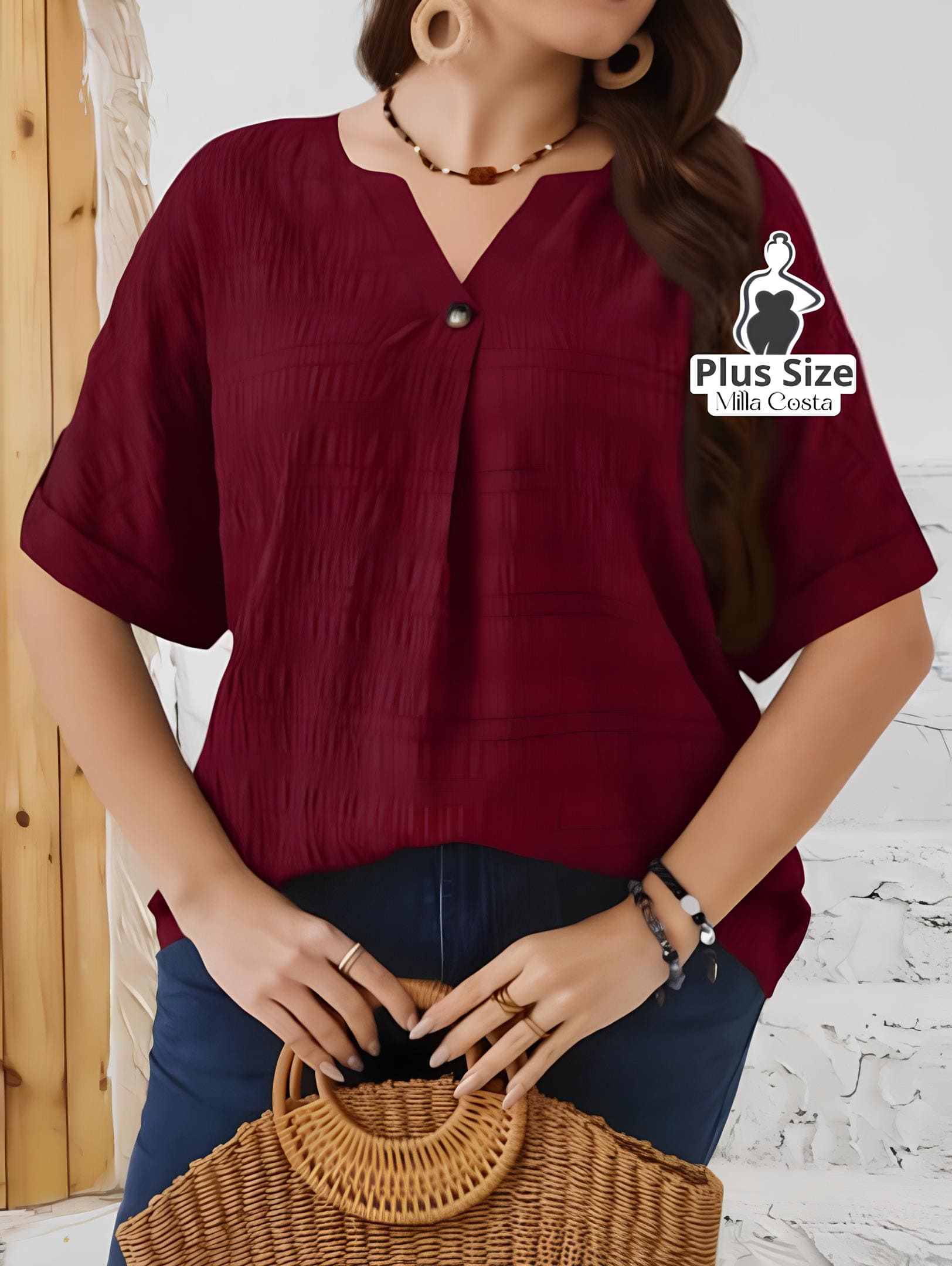 Blusa Elegante Com Botão Frontal Plus Size