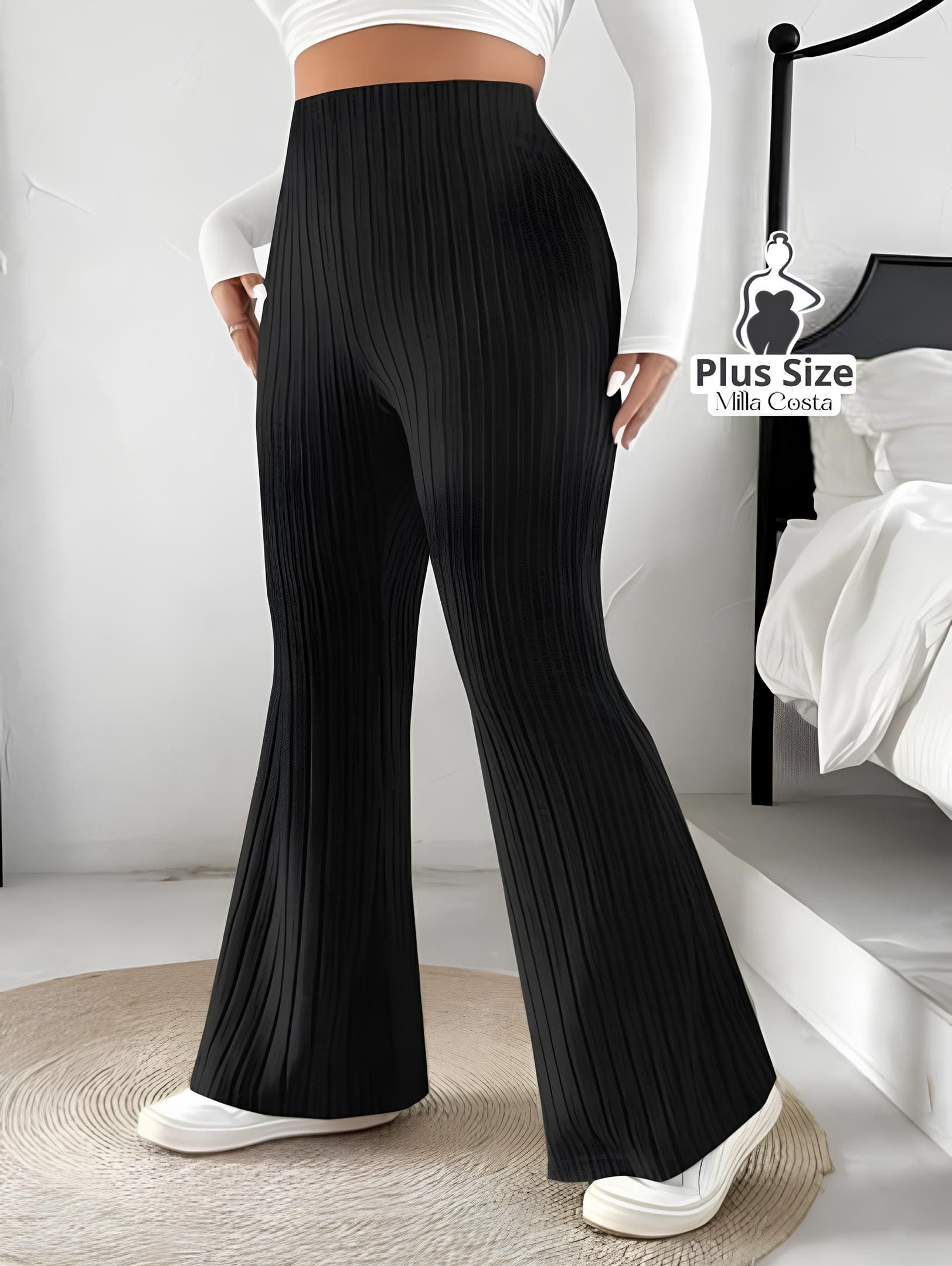 Calça de Malha Canelada Flare Plus Size