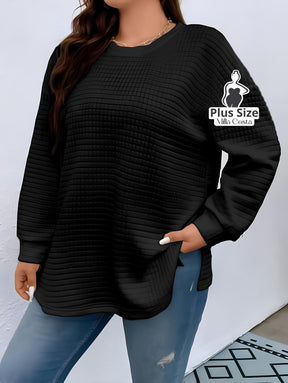 Blusa de Manga Longa Com Textura Acolchoada Plus Size