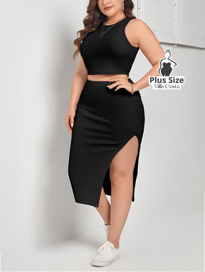 Conjunto Justo com Fenda Assimétrica Plus Size