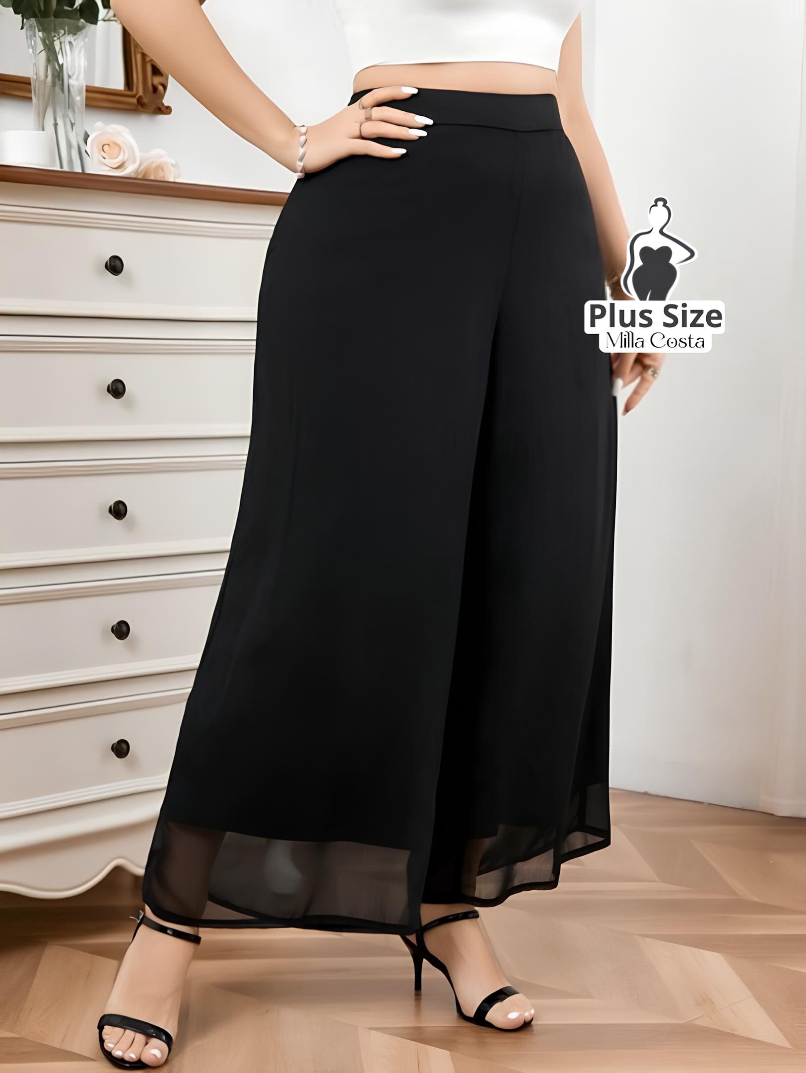 Calça Pantalona Elegante Com Acabamento Delicado Plus Size