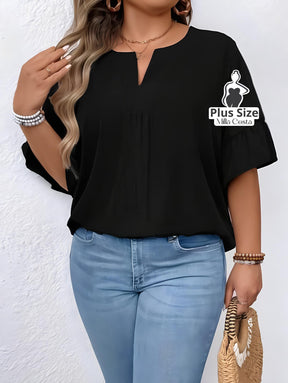 Blusa Com Manga 3/4 e Babado Plus size