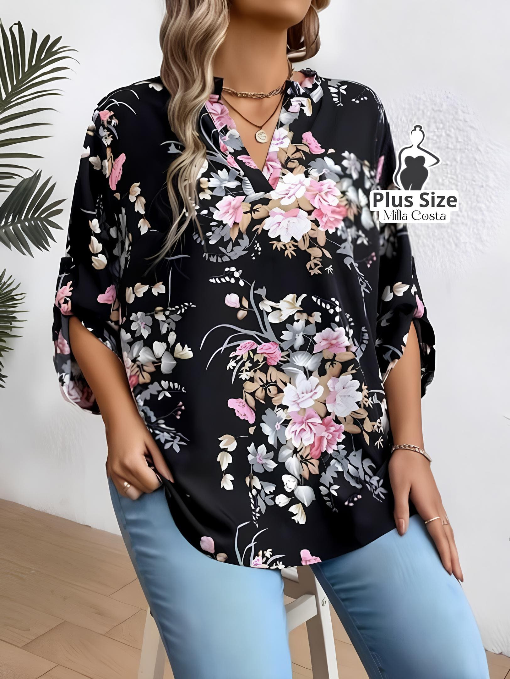 Blusa Floral Com Design Elegante Plus Size