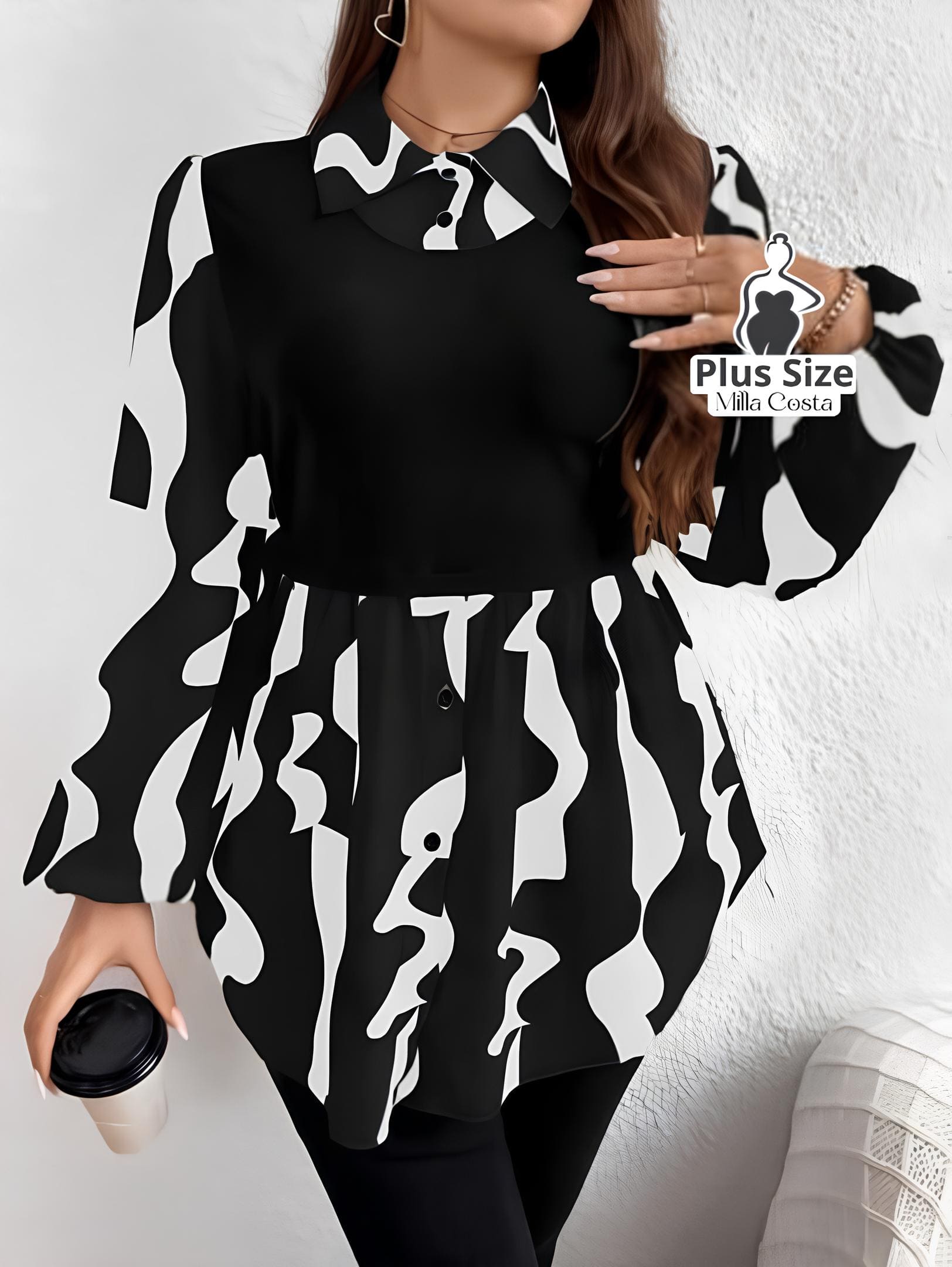 Blusa De Manga Longa Com Design Estiloso Plus Size