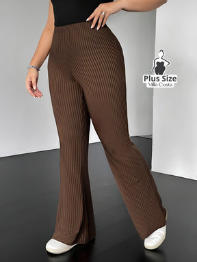 Calça Flare Canelada Confortável Plus Size