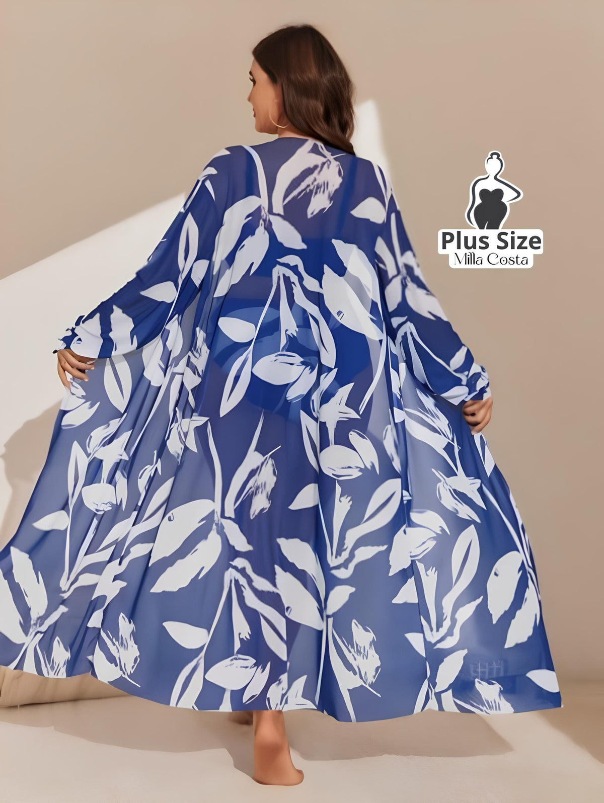 Conjunto Elegante De Biquíni Com Kimono Estampado Plus Size