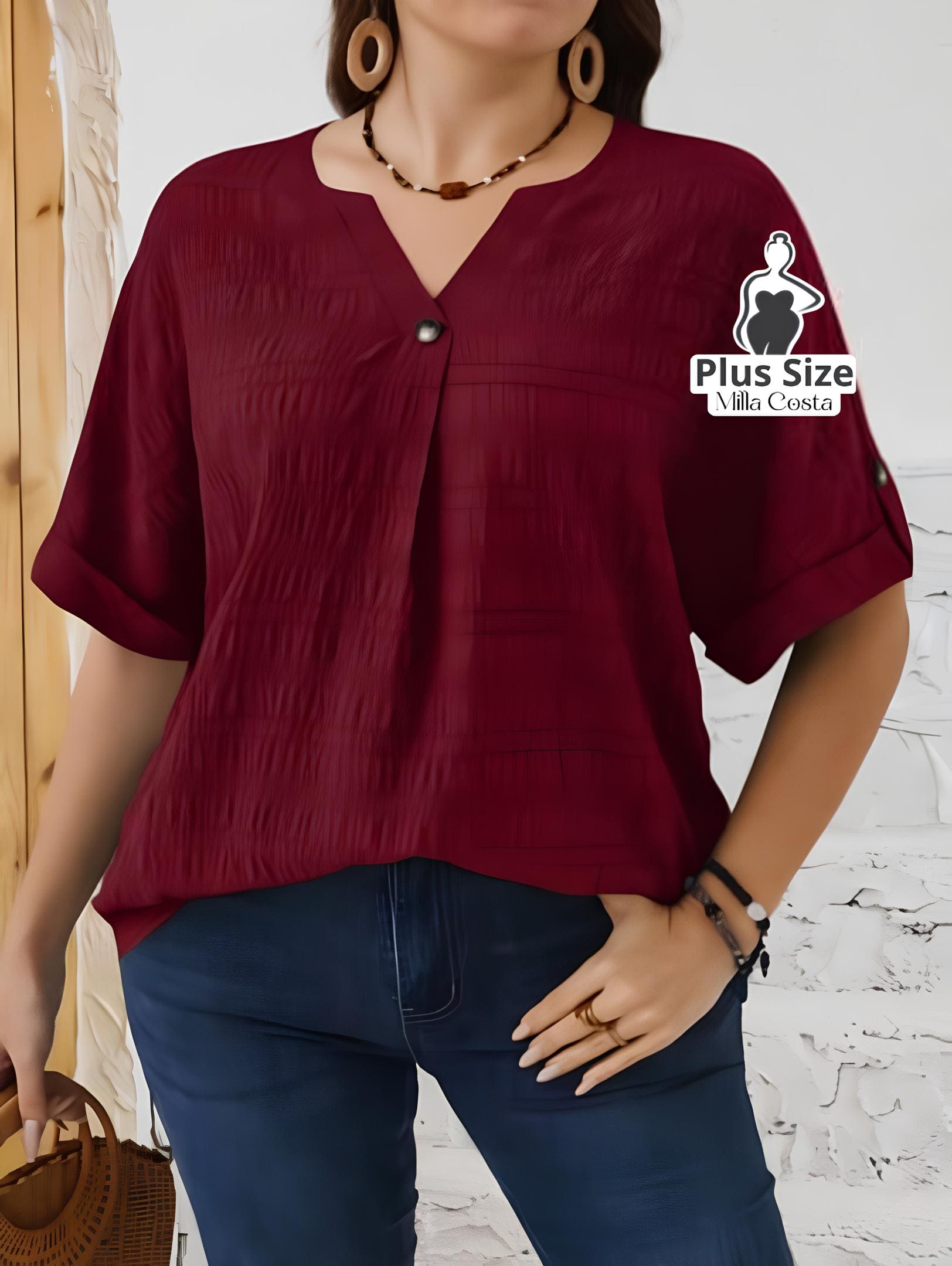 Blusa Elegante Com Botão Frontal Plus Size