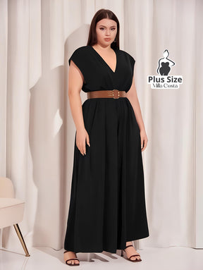 Macacão De Corte Elegante Com Decote V Plus Size