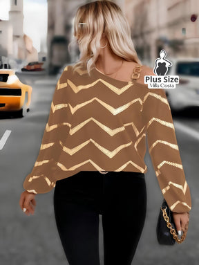 Blusa Ombro Caído Com Estampa Chevron Plus Size