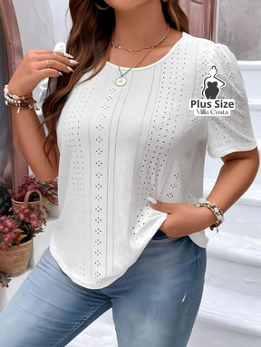 Blusa Em Laise Com Mangas Bufantes Plus Size