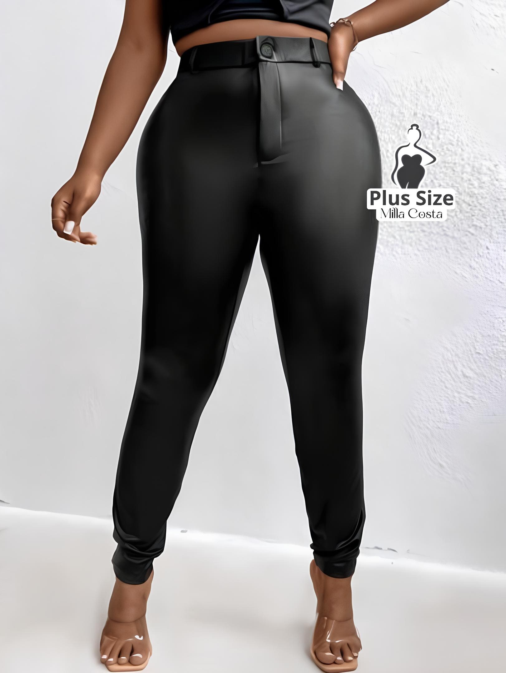 Calça Legging De Couro Sintético Plus Size