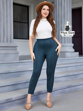 Calça De Cintura Alta Elegante Plus Size