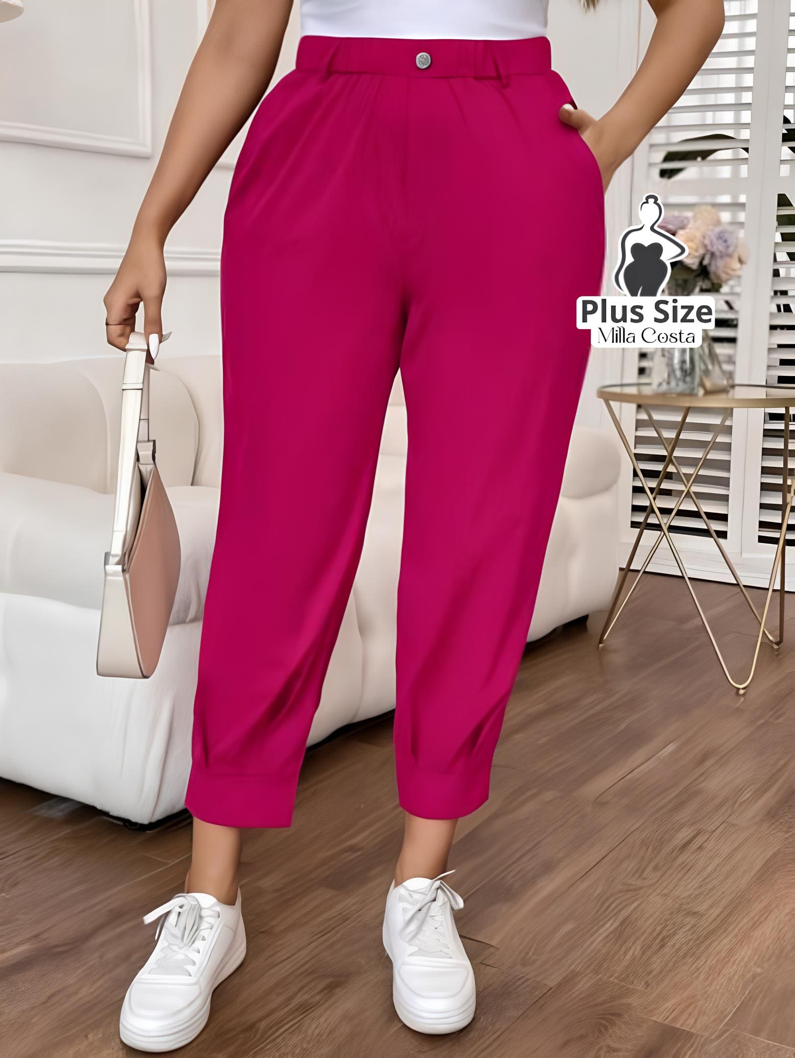 Calça Cintura Alta com Detalhe Moderno Plus Size