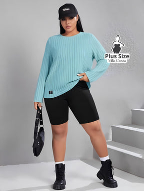 Blusa Canelada Casual Com Manga Longa Plus Size