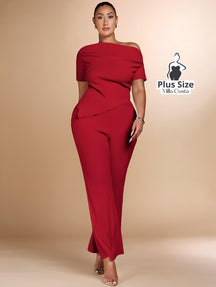 Conjunto de Festa Elegante com Ombro Assimétrico Plus Size