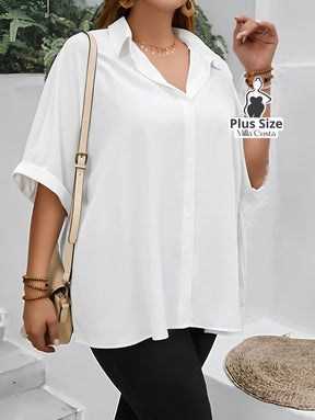 Camisa Social Com Mangas Dobradas Plus Size