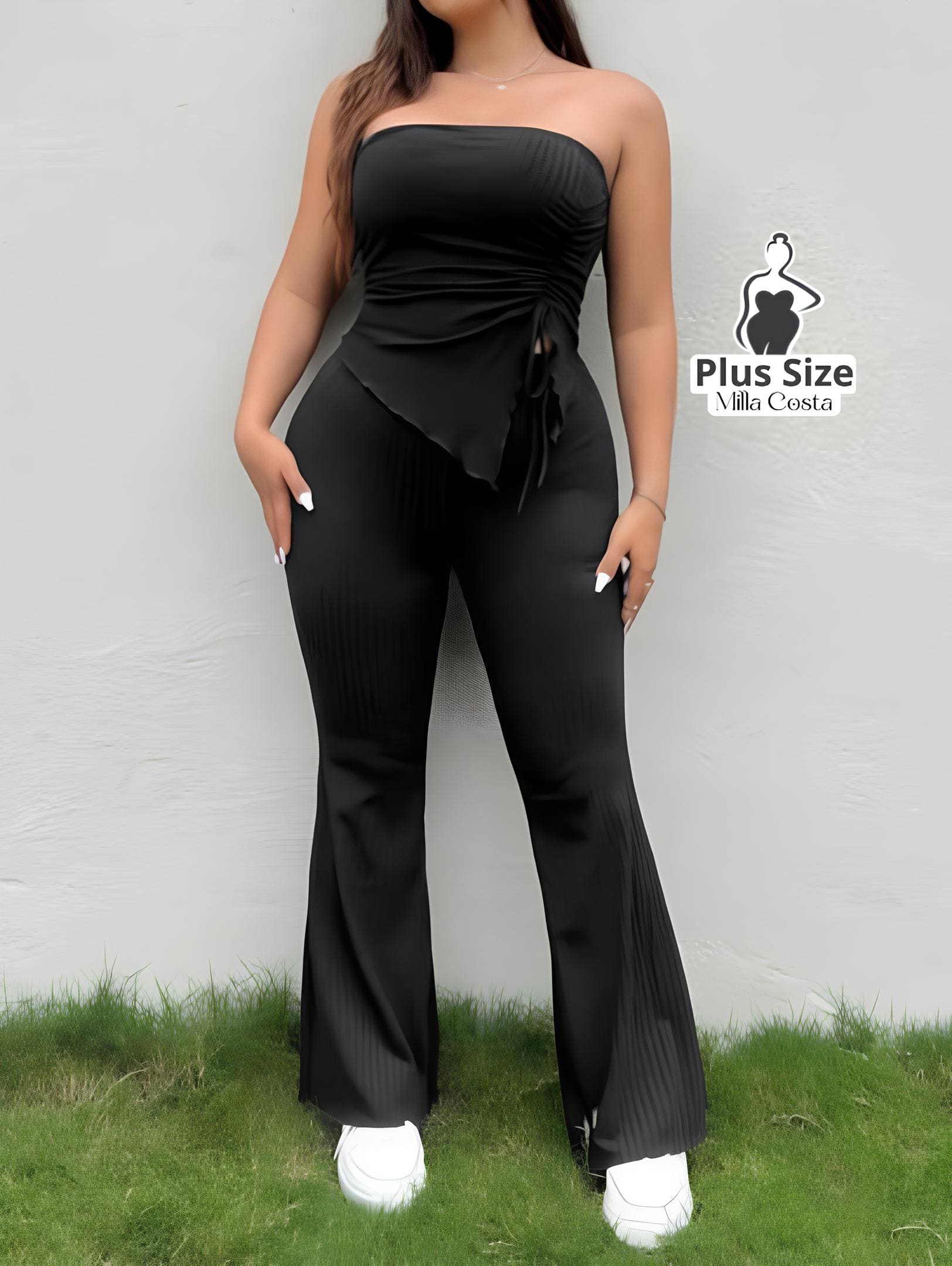 Conjunto Tomara Que Caia com Calça Flare Plus Size