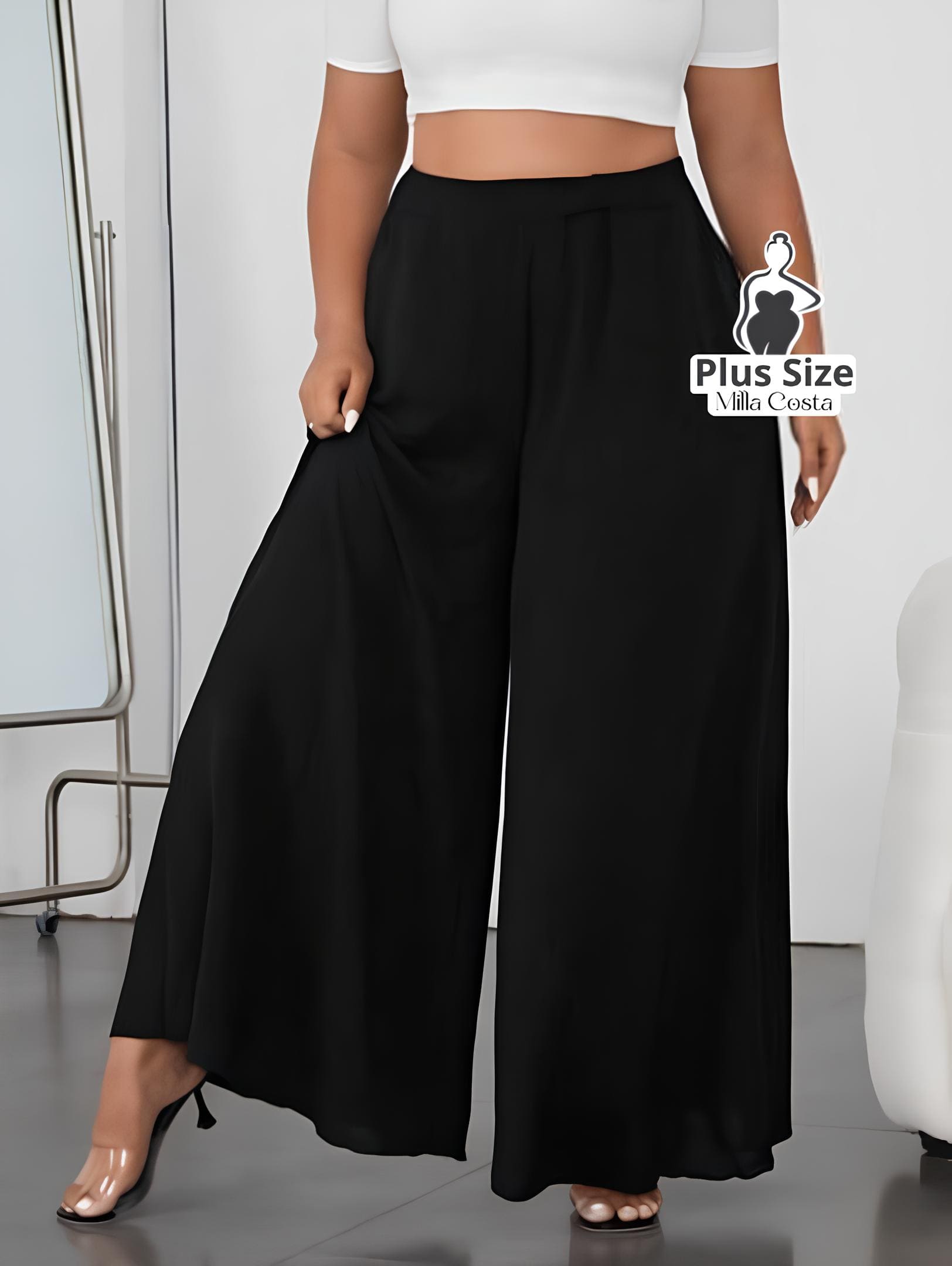 Calça Pantalona Preta Elegante Plus Size