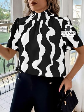 Blusa Estampada Com Gola Alta e Design Moderno Plus Size