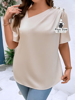 Blusa de Um Ombro Só Com Detalhes de Botões Plus Size