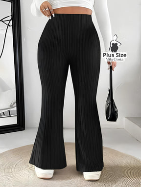 Calça de Malha Canelada Flare Plus Size