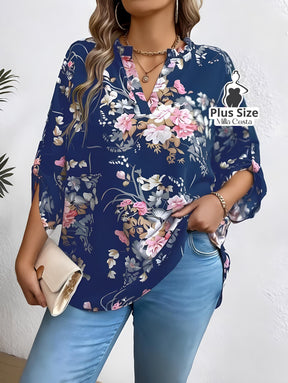 Blusa Floral Com Design Elegante Plus Size