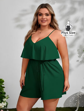 Macacão Curto Com Alças Finas Plus Size