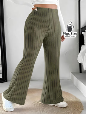 Calça de Malha Canelada Flare Plus Size