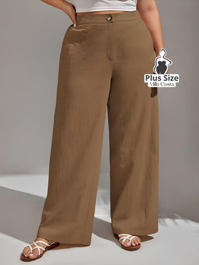 Calça Pantalona de Linho Com Fechamento Frontal Plus Size