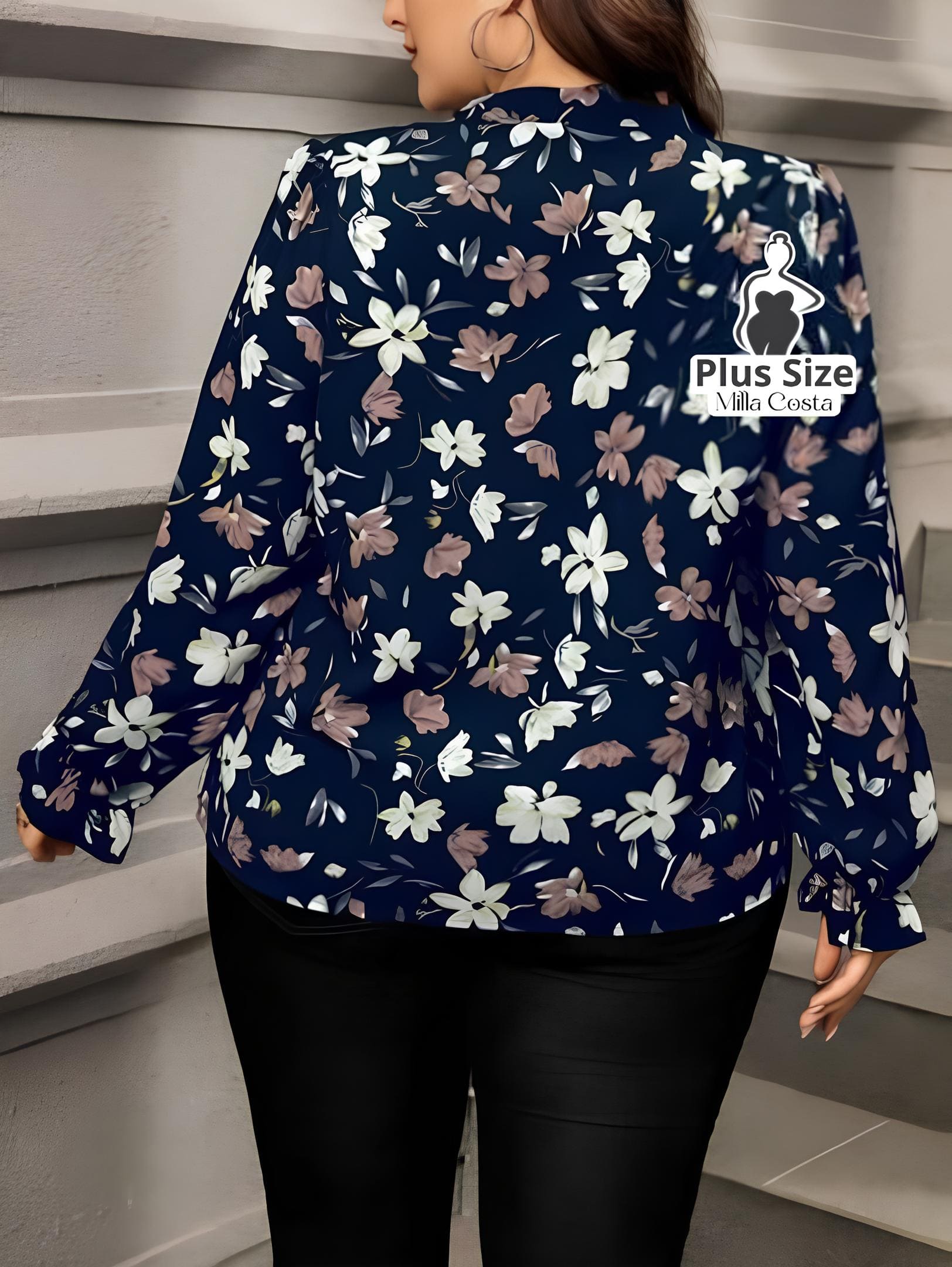 Blusa De Manga Longa Com Estampa Floral Plus Size