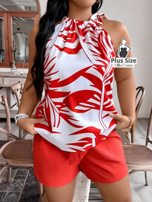 Conjunto Estampado Tropical De Verão Plus Size