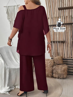 Conjunto Elegante De Camadas E Pantalona Plus Size