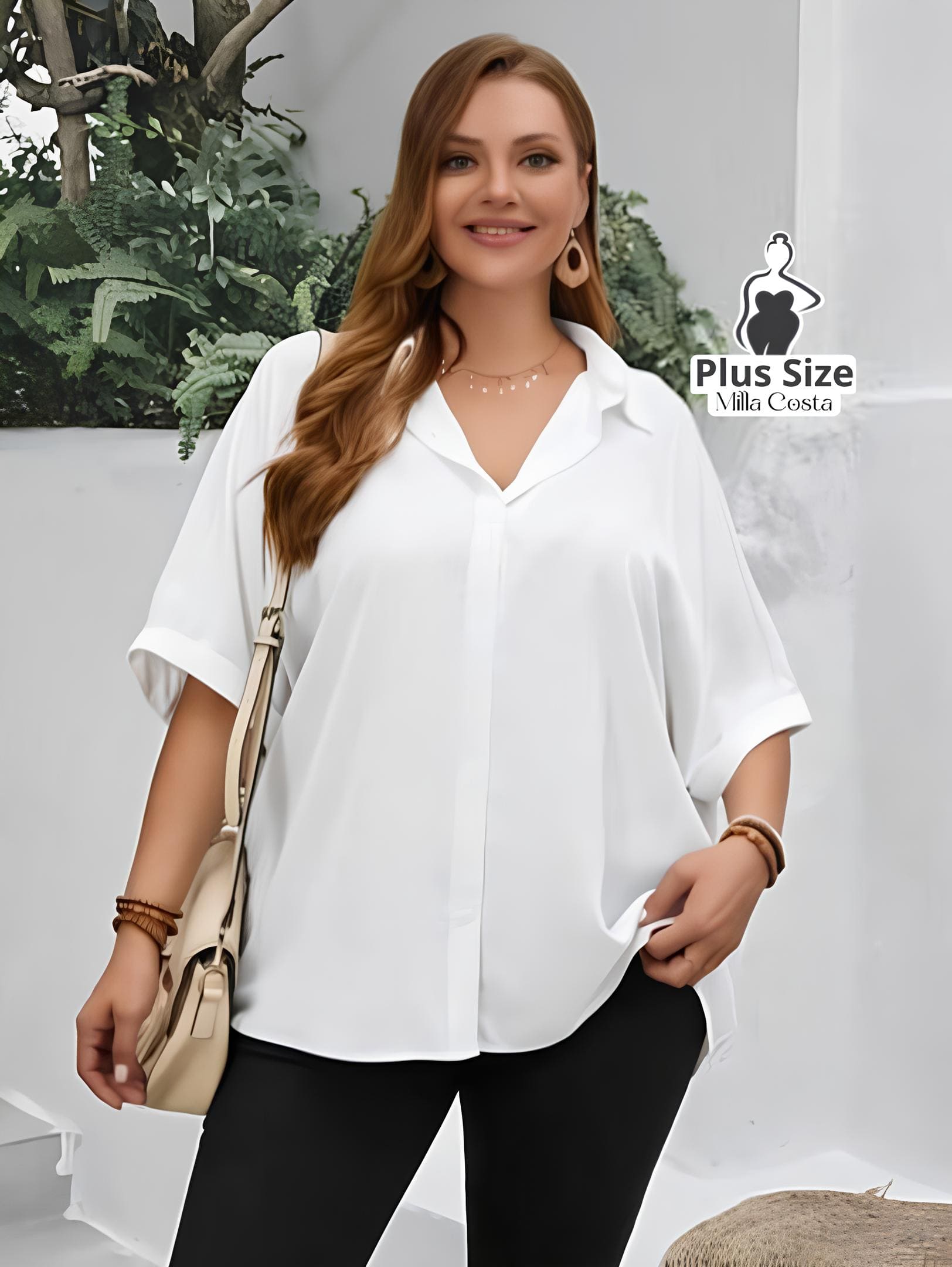 Camisa Social Com Mangas Dobradas Plus Size