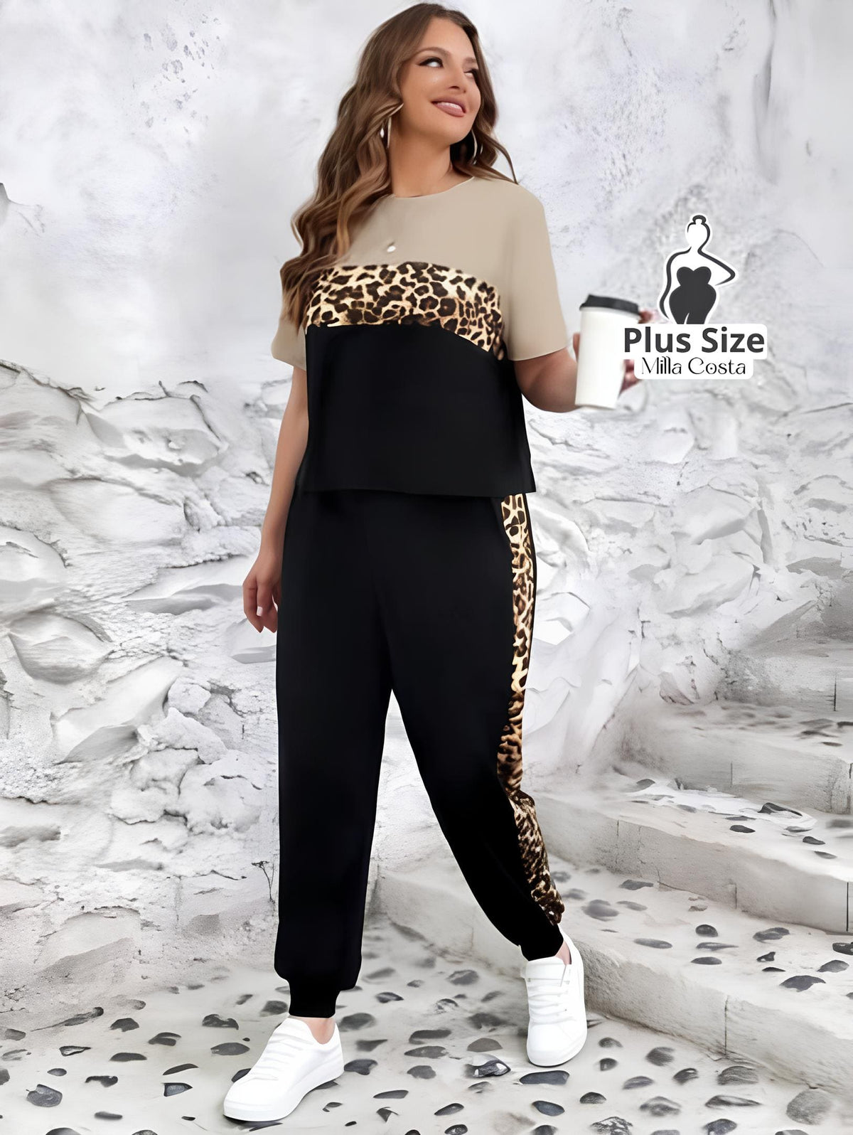 Conjunto Esportivo Com Detalhes Animal Print Plus Size