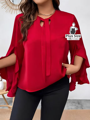 Blusa Com Laço E Mangas Fluidas Plus Size