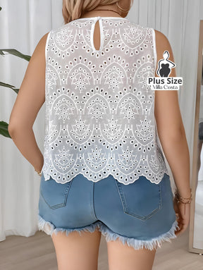 Blusa Regata De Renda Com Bordado Plus Size