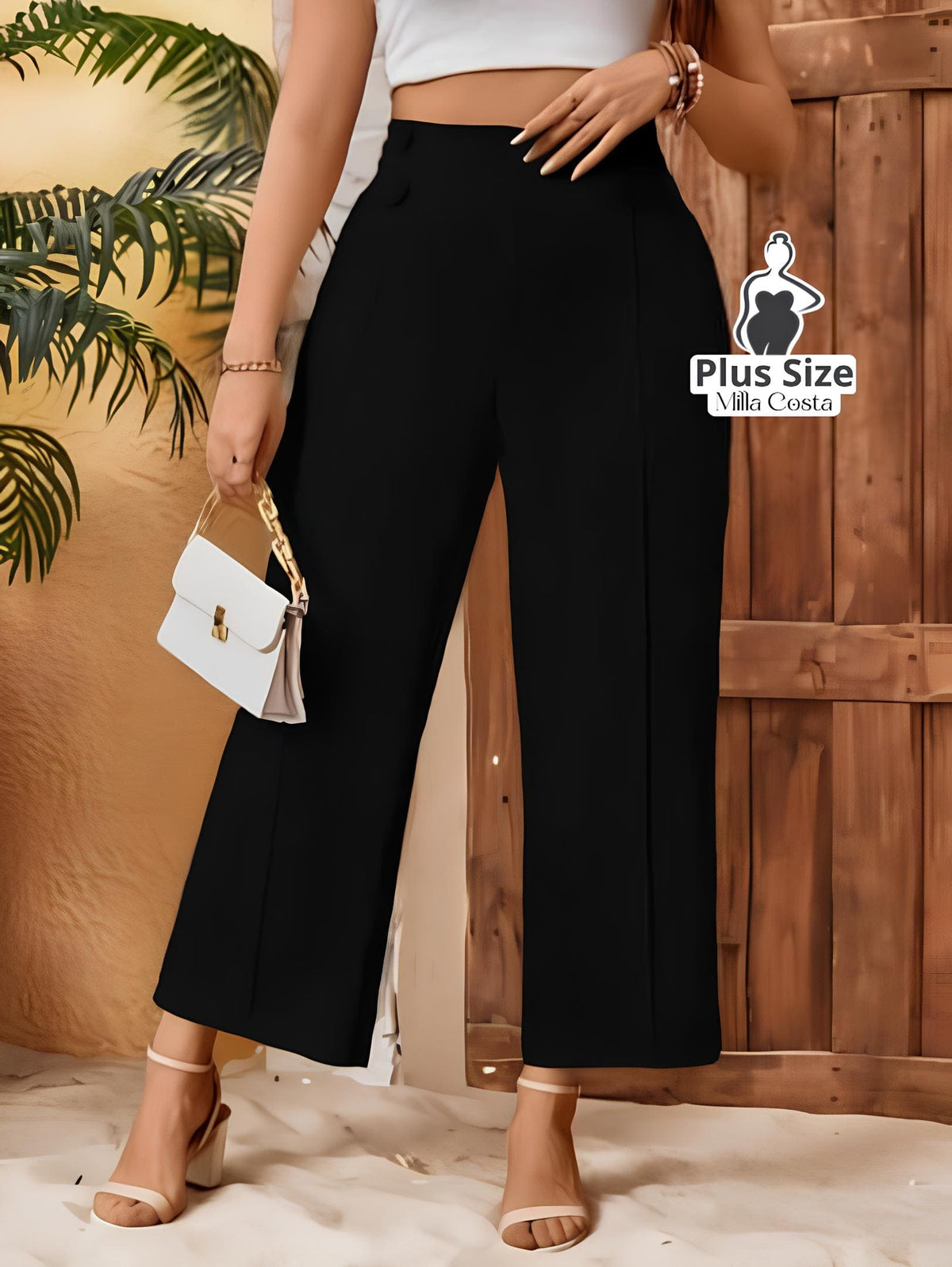 Calça Reta De Alfaiataria Bege Plus Size