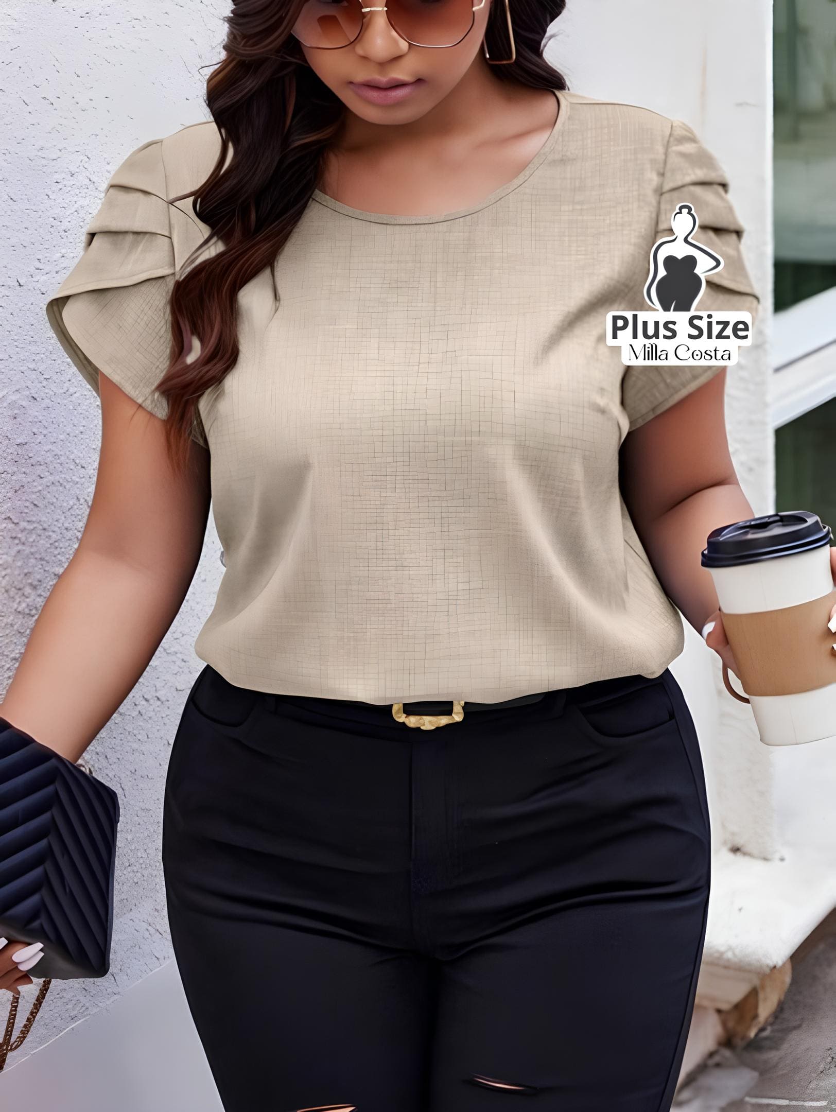 Blusa Texturizada Com Mangas Franzidas Plus Size