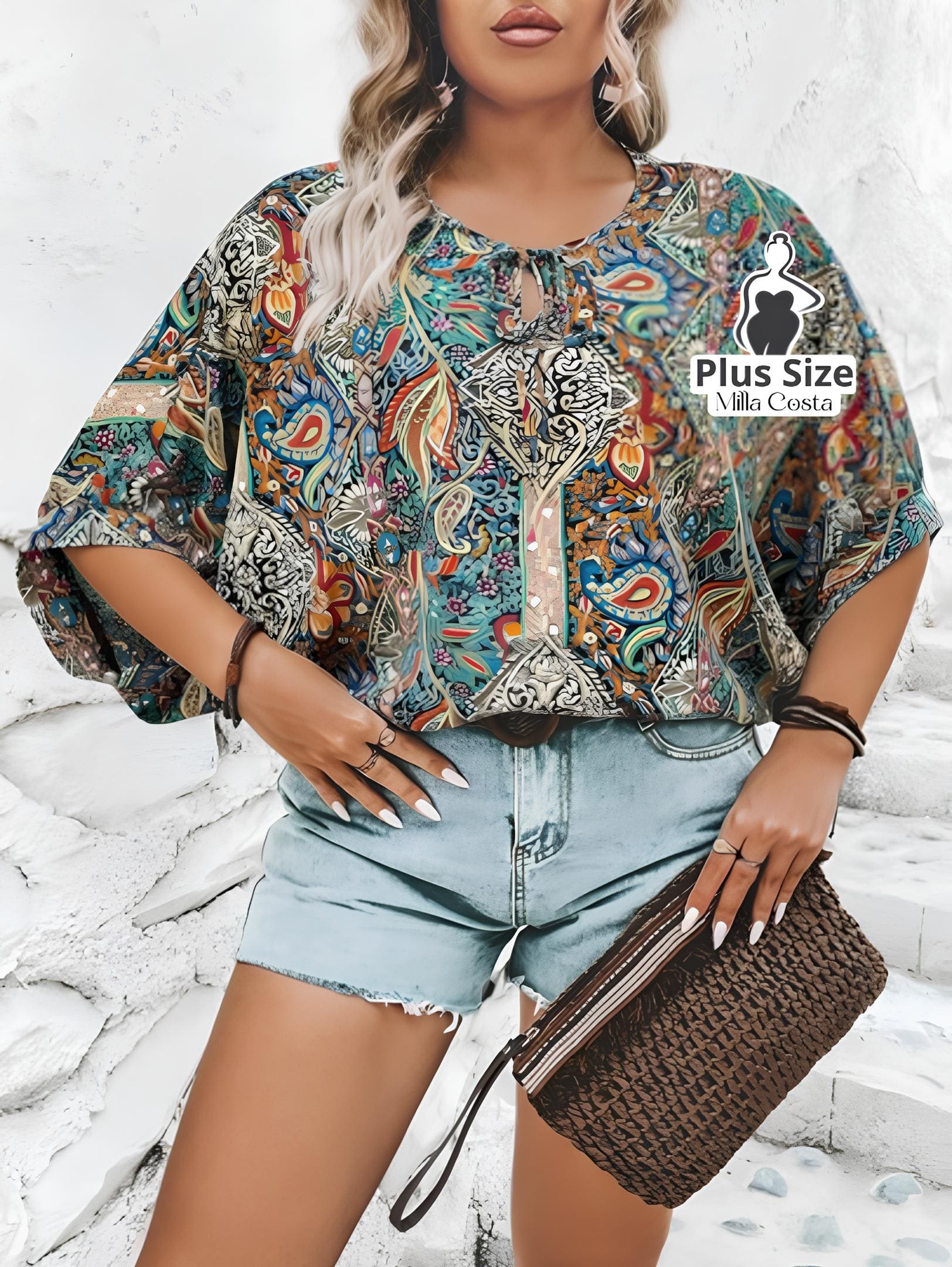 Blusa Estampada Boho Com Amarração Plus Size