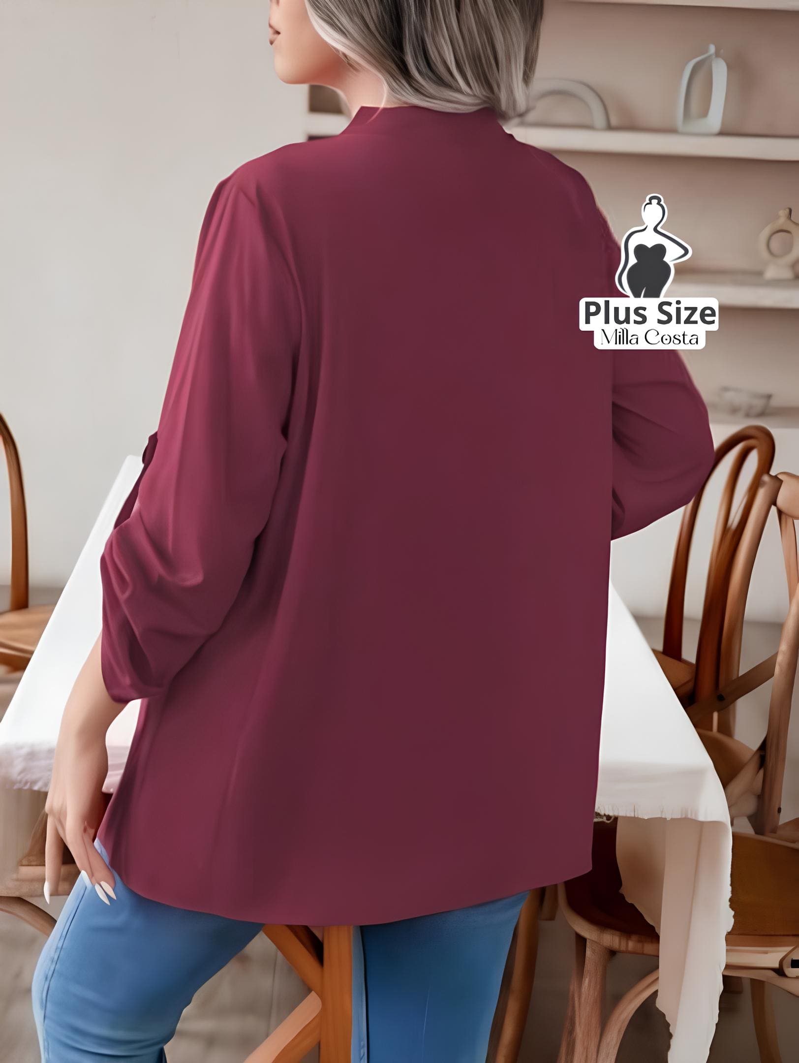 Blusa Casual com Botões e Manga 3/4 Ajustável Plus Size