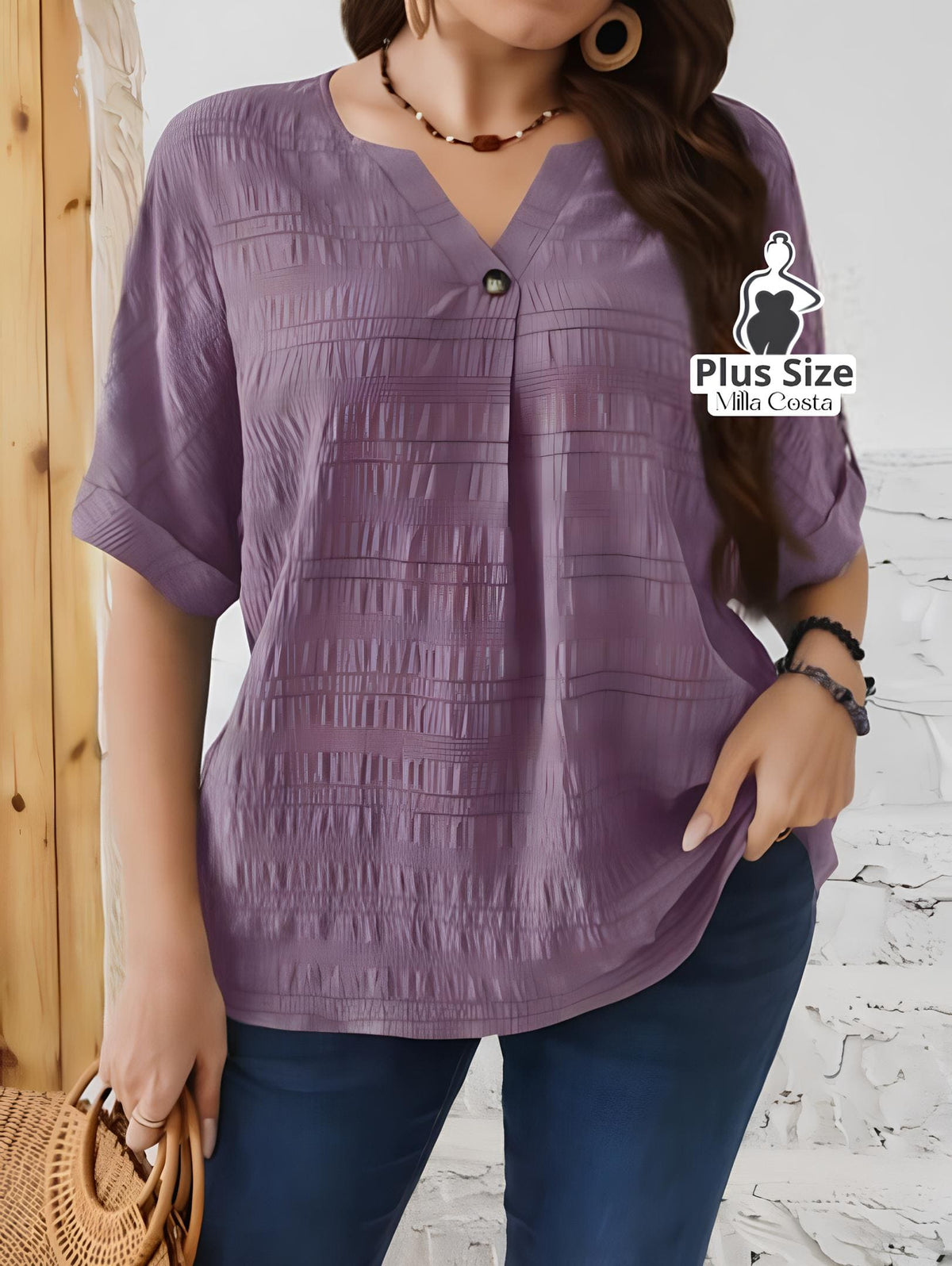 Blusa Elegante Com Botão Frontal Plus Size