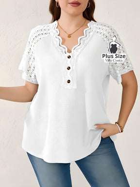 Blusa Com Renda E Detalhes Vazados Plus Size