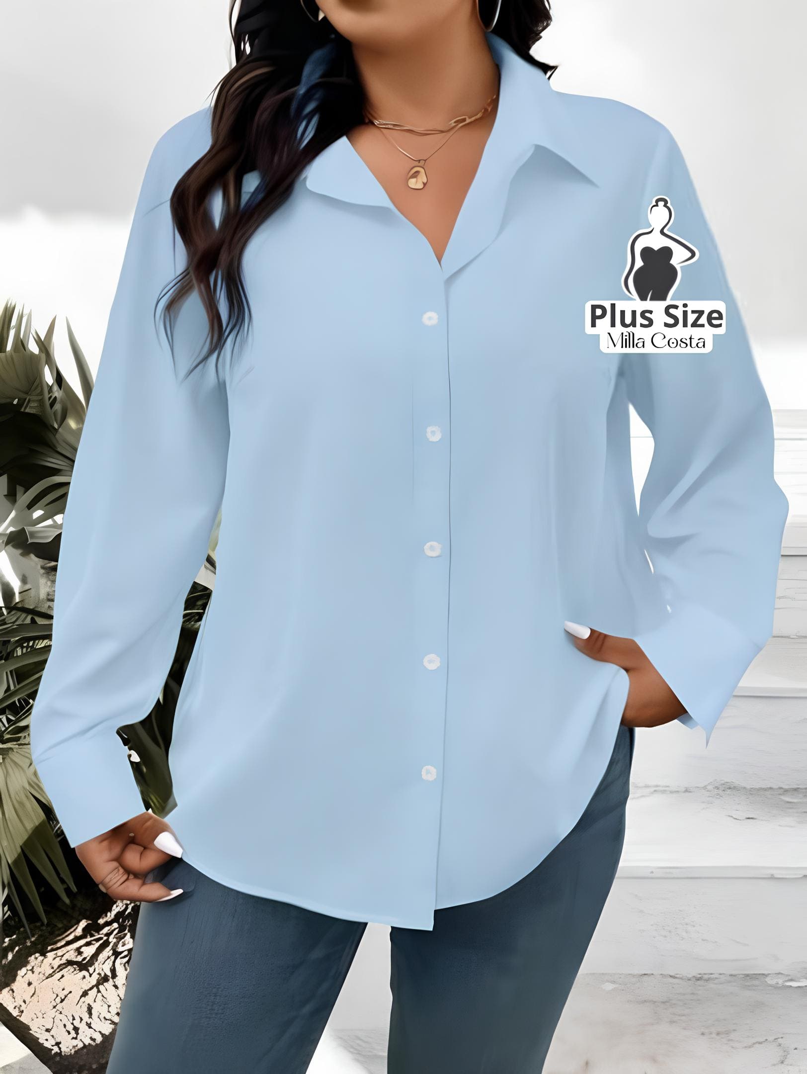 Camisa Social Clássica de Botões Plus Size