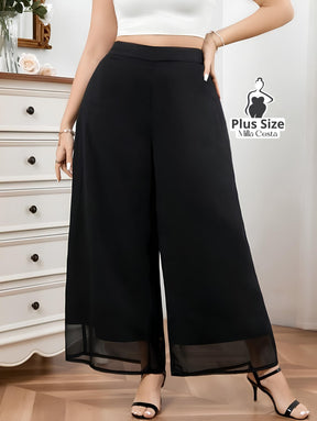 Calça Pantalona Elegante Com Acabamento Delicado Plus Size