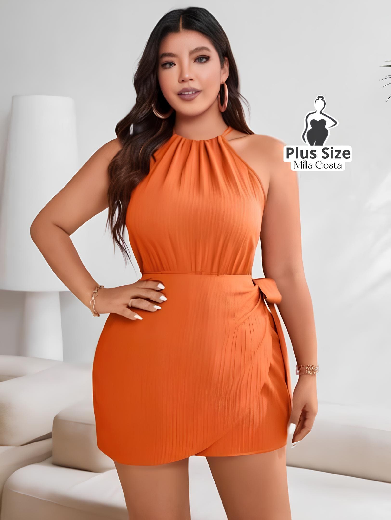 Macacão Curto De Amarração Elegante Plus Size