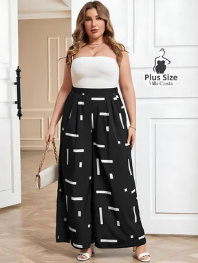 Calça Pantalona Com Estampa Geométrica Plus Size