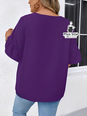 Blusa Com Manga 3/4 e Babado Plus size