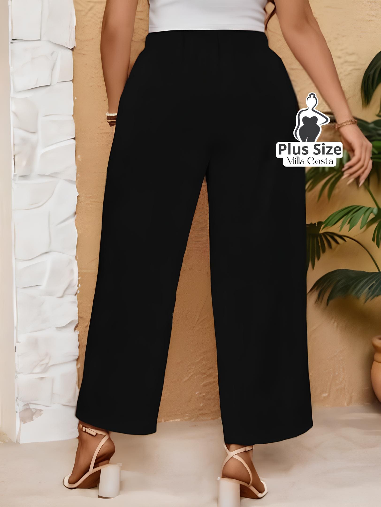 Calça Reta De Alfaiataria Bege Plus Size