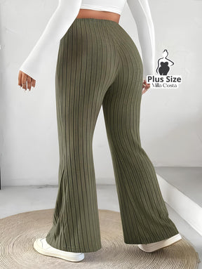 Calça de Malha Canelada Flare Plus Size